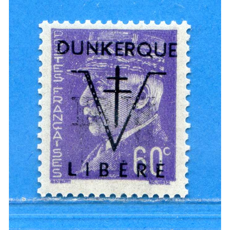 Réf D-0132 -- FRANCE LIBERATION - DUNKERQUE n° 3 .* *. 60c Pétain Dos Visible Neuf Luxe .* *.
