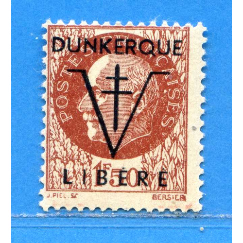Réf D-0132 -- FRANCE LIBERATION - DUNKERQUE n° 8 .* *. 1.50 fr Pétain Dos Visible Neuf Luxe .* *.