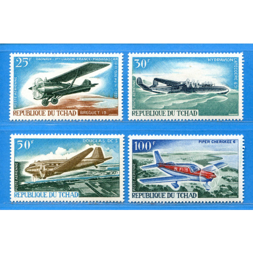 Réf AR-0139 -- TCHAD - PA n° 37 à 40 ⭐ Neuf Dos Visible - MH ⭐ Poste Aérienne - Hydravion Douglas Bréguet
