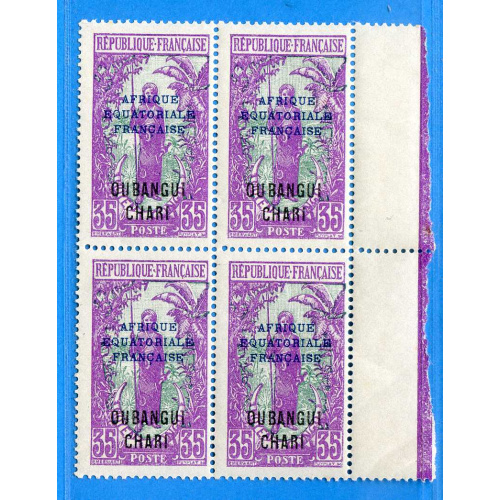 Réf D*-0148 -- OUBANGUI n° 53 x 4 ⭐⭐ Bloc de 4 Neuf Luxe MNH ⭐⭐ Dos Visible