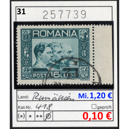 Roumanie 1931 -  Michel 418 - oo oblit. - Michel 1,20 € -