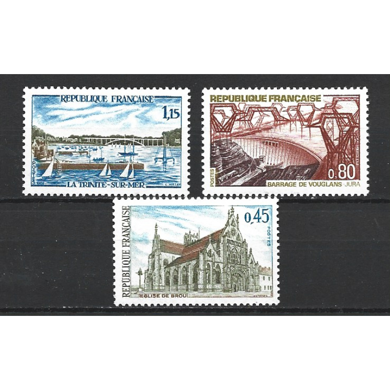 France 1969 - Y & T : 1582 ,1583, 1585 (N**) - Brou, Vouglans, La Trinité sur mer