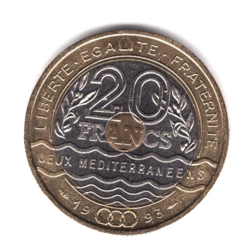 FRANCE PIECE 20 FRANCS JEUX MEDITERRANEENS 1993 BIMETALLIQUE GADOURY 872