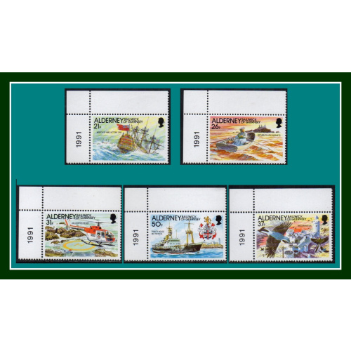 AURIGNY Alderney N° 49 à 53 ** MNH complet Cdf Daté 1991 ( cote 27,50 €) Phare des Casquets voilier hélicoptère oiseau ...