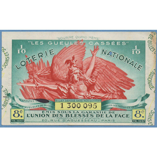 France  Billet LOTERIE NATIONALE GUEULES CASSEES 1937 8e Tranche