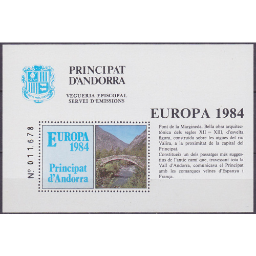 Bloc feuillet neuf ** Andorre 1984 - Europa