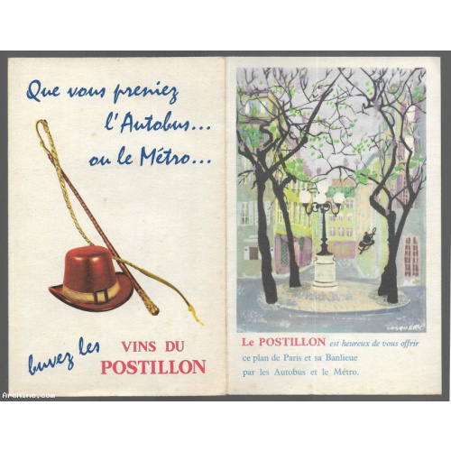 Dépliant publicitaire - Le Postillon plan de Paris métro-autobus