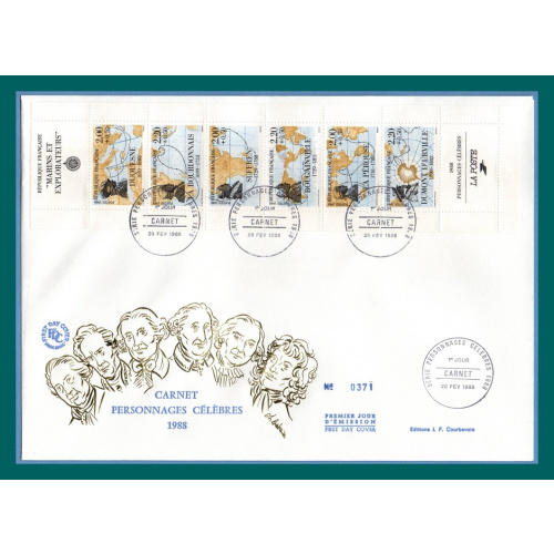 France FDC N° BC 2523 Bande Carnet Célébrités 1988 (cote 22 €) navigateurs