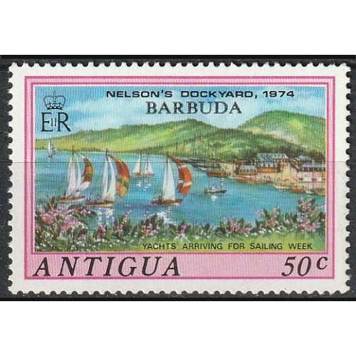 Timbre neuf ** n° 211 (Yvert) Barbuda 1975 - Chantier naval de Nelson surchargé