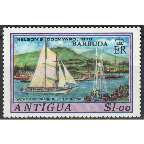 Timbre neuf ** n° 212 (Yvert) Barbuda 1975 - Chantier naval de Nelson surchargé, issu du BF13