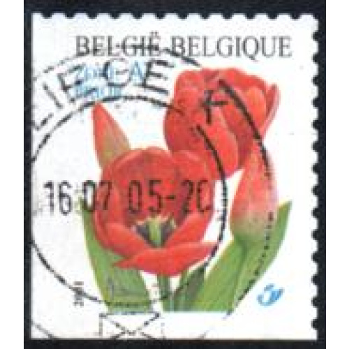 Belgique 2001 - Fleur : tulipes rouges, adhésif, coin feuillet de carnet - YT 3042a °