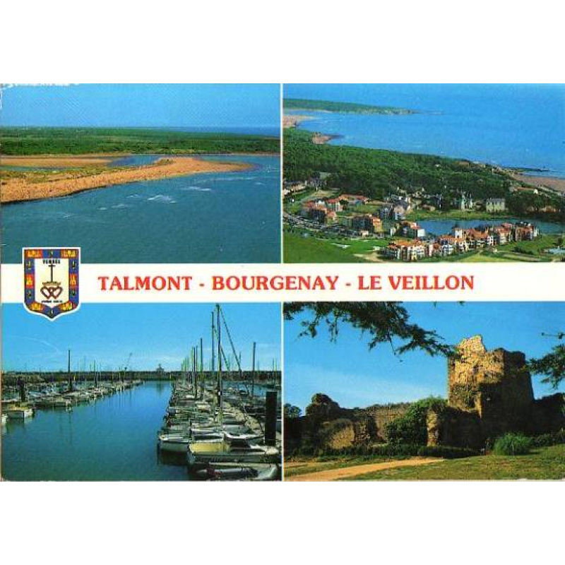 Vendée (85) - Talmont-St. Hilaire-Bourgenay, CPM, Le Veillon, 4 vues, armoiries de Vendée, voyagée