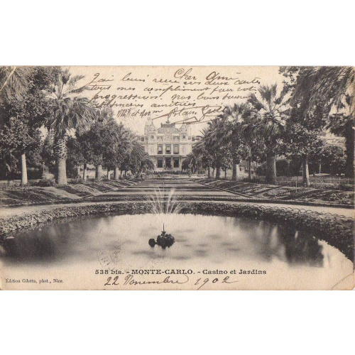 Monaco (Principauté) 1902 - CPA, Monte-Carlo: Casino et Jardins, voyagée vers l'Espagne