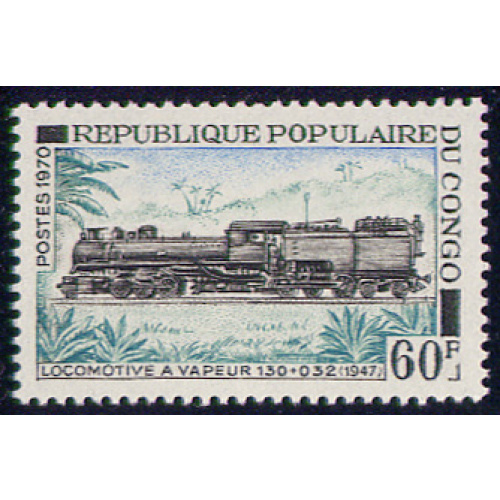 Timbre neuf ** n° 280 (Yvert) Congo 1970 - Rail, locomotive à vapeur 130+032