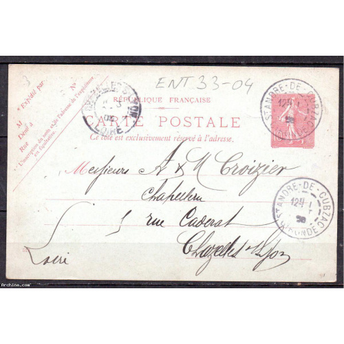 CP 10C rose semeuse lignée daté 512 - Dept 33 (Gironde) ST ANDRE DE CUBZAC 1905