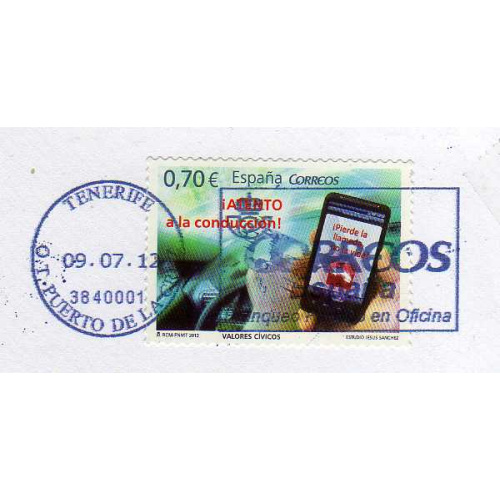 Espagne 2012 - Sécurité routière: attention à la conduite !, /fragment avec Obli entière de Ténérife - YT 4375 °