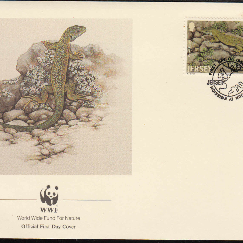 Jersey 1989  Y&T  473  lézard  sur FDC  WWF