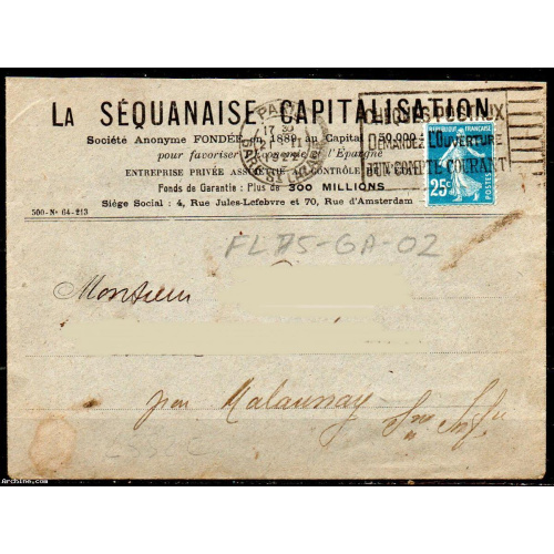 Dept 75 PARIS GARE ST LAZARE 1922 > FD texte / Cheques Postaux ouverture