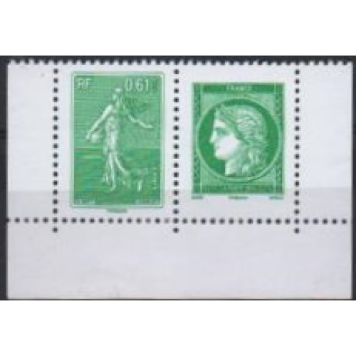 France 2014 - Cérès & Semeuse lignée, lettre verte, paire, de carnet, neuf - YT 4908 & 4909 **