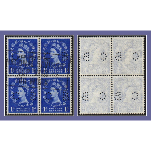 Grande Bretagne Perforé perfin CB Yv N° 328 obl. used Bloc block Fil O 1958