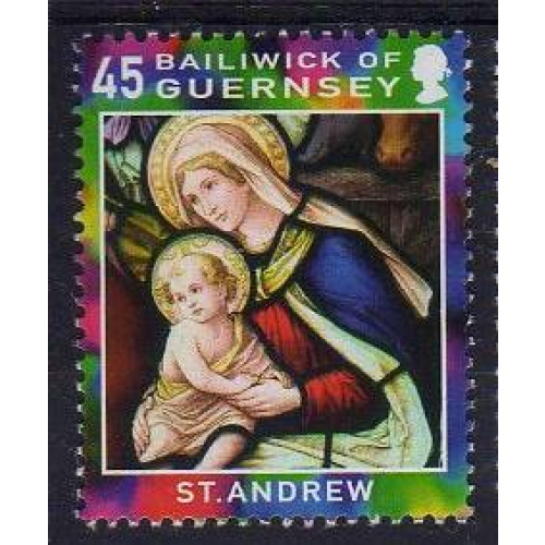 Guernesey 2005 - Noël : la Vierge et l'Enfant, vitrail de l'église de St Andrew, neuf - YT 1077 **