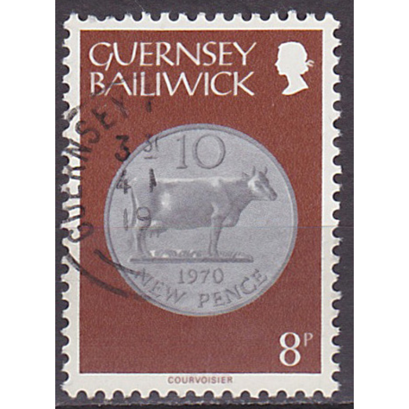 Timbre oblitéré n° 175(Yvert) Guernesey 1979 - Pièce de monnaie