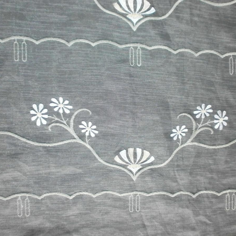 RIDEAU NEUF LARGEUR FIXE 45CM VERT FLEURS BLANC  , LE METRE