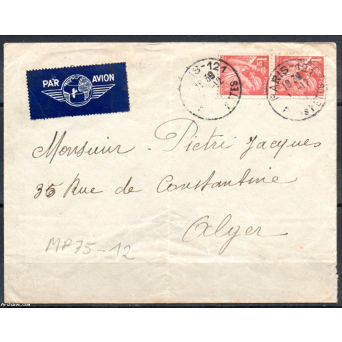 Dept 75 Paris 121 > Cachet type A4  Tarif avion pour ALGER
