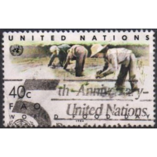 ONU-New York 1984 - Journée mondiale de l'alimentation, repiquage manuel - YT 411 °
