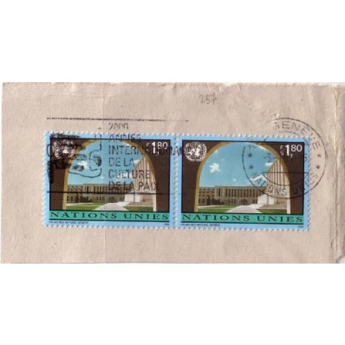 O.N.U Genève 1994 - Palais des Nations à Genève, 2 timbres sur fragment avec flamme - YT 278 °