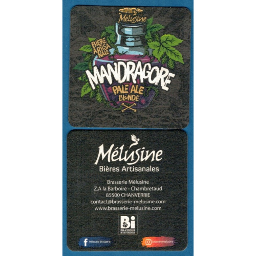 Sous-bock Bierdeckel Coaster Posavasos Brasserie Mélusine France Recto/verso