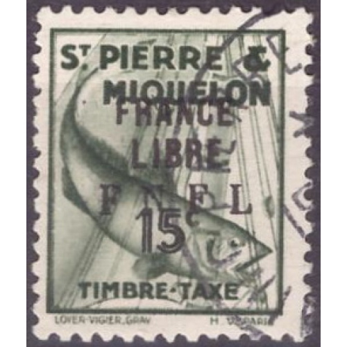St-Pierre & Miquelon 1942 - Timbre-taxe de 1938 surchargé "FRANCE LIBRE/FNFL" - YT TT59 °