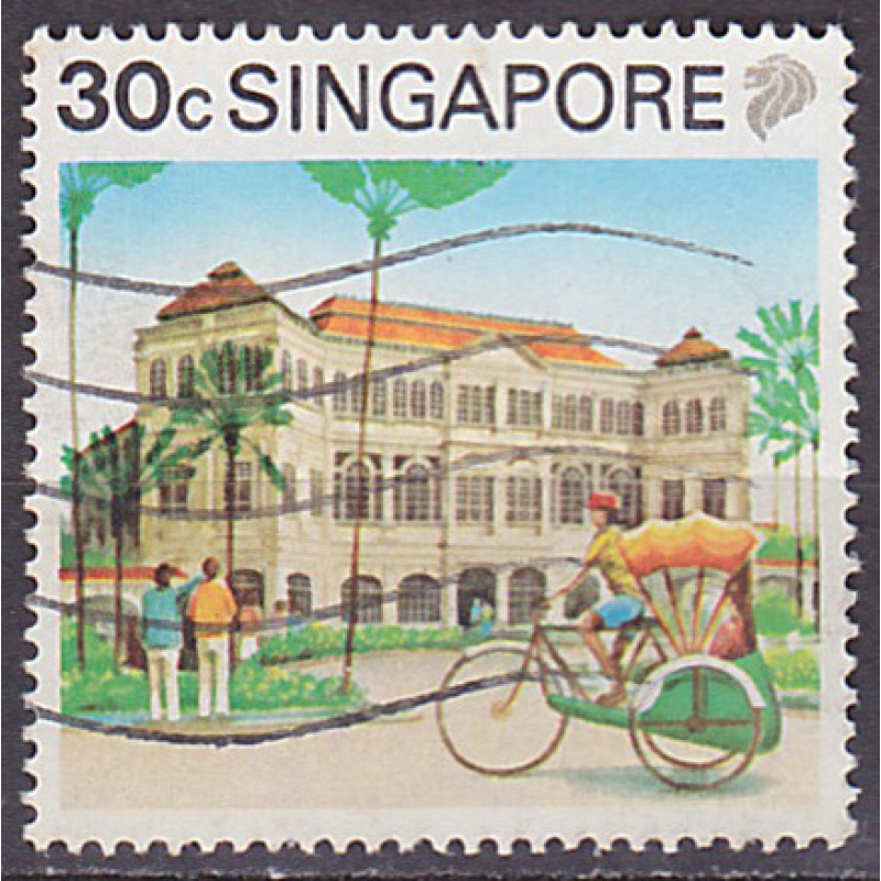 Timbre oblitéré n° 581(Yvert) Singapour 1990 - Tourisme, hôtel Raffles
