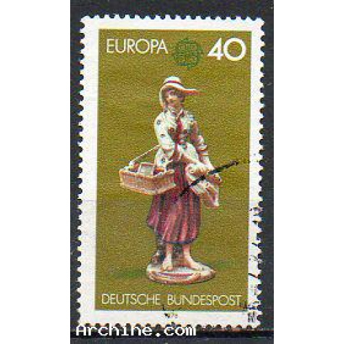 Allemagne RFA Yvert N°739 Oblitéré EUROPA 1976 Porcelaine LUDWIGSBURG colporteur