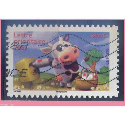 France Oblitéré Yvert N°4091 Adhésif N°136 Vache panier 2007
