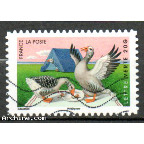 France Oblitéré Adhésif Yvert N°988 Oie Tente Escargot 2014