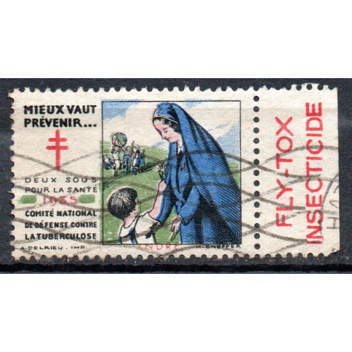 1935 - Timbre - Antituberculeux  "Mieux vaut Prévenir"  - publicité Fly-Tox - Indre