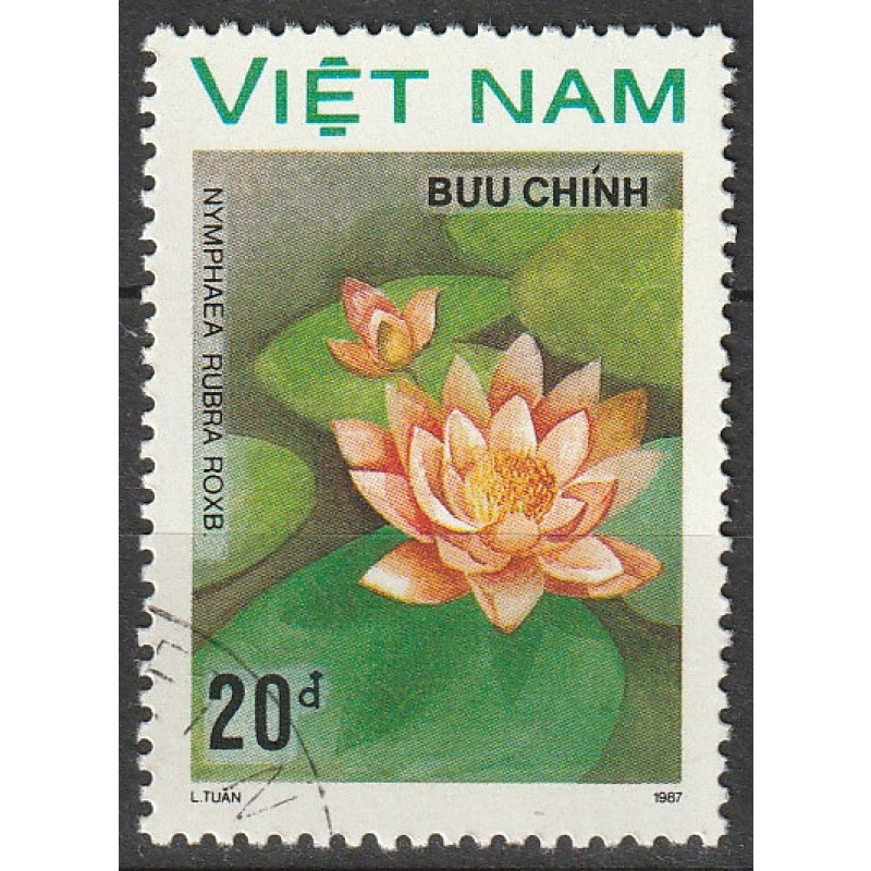 Timbre oblitéré n° 847J(Yvert) Vietnam 1987 - Fleurs aquatiques