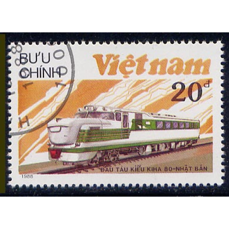 Timbre oblitéré n° 865(Yvert) Vietnam 1988 - Rail, locomotive