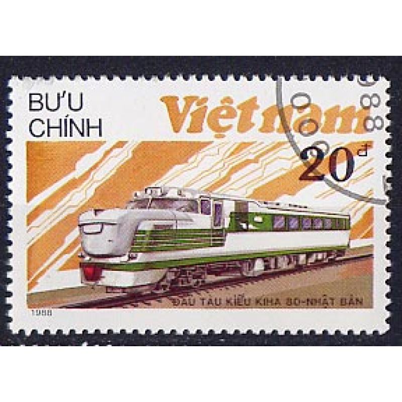 Timbre oblitéré n° 865(Yvert) Vietnam 1988 - Rail, locomotive