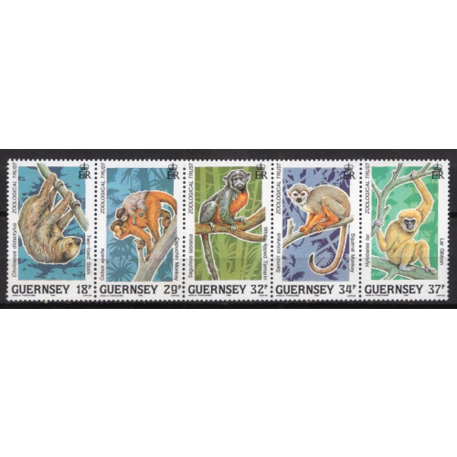 GUERNESEY 1989 WWF ANIMAUX MENACES BANDE DE 5 TIMBRES YVERT N° 467-71 NEUF**