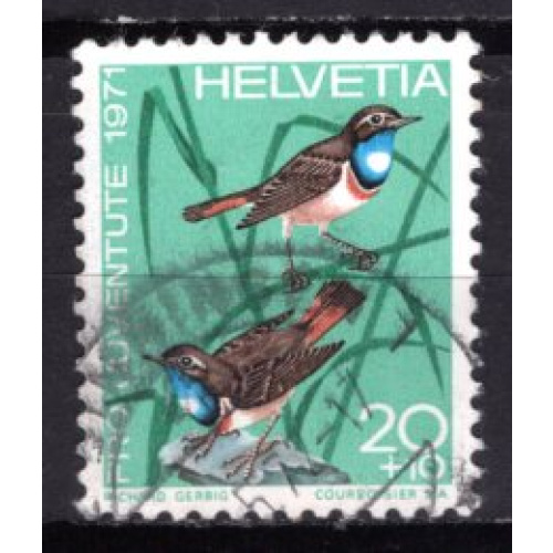 SUISSE 1971 POUR LA JEUNESSE  OISEAU LE GORGE BLEU YVERT N° 892 OBLITERE