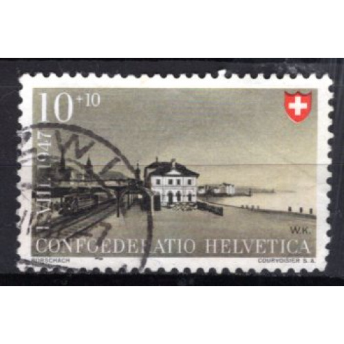 SUISSE 1947 FETE NATIONALE LA GARE DE RORSCHACH YVERT N° 438 OBLITERE