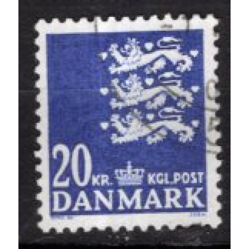 DANEMARK 1986 SERIE COURANTE ARMOIRIES 20 K BLEU YVERT N° 857 OBLITERE