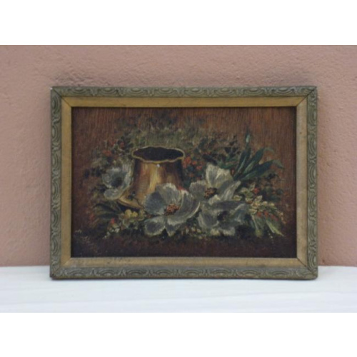 Tableau nature morte - Peinture sur bois - Signé F. Bellat