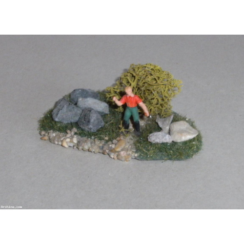 Maquette décor jardin Preiser + personnage 18 mm résine échelle HO - Circuit train West Germany