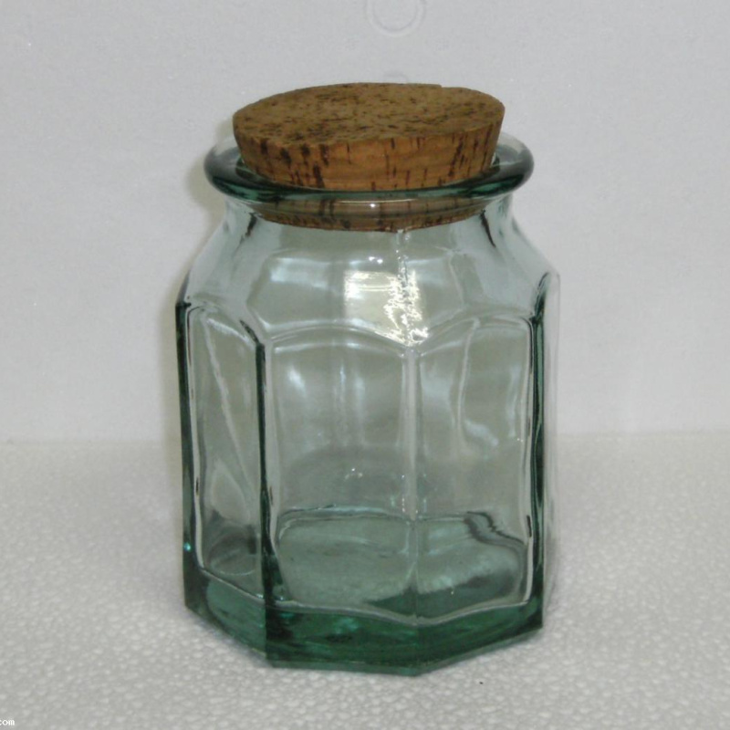 Bocal octogonal en verre avec bouchon liège